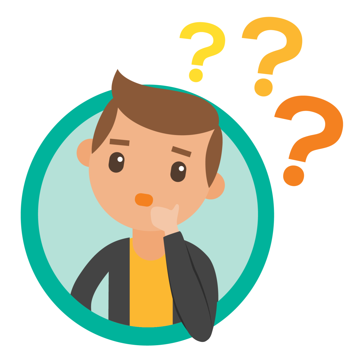 a man with question marks on his face