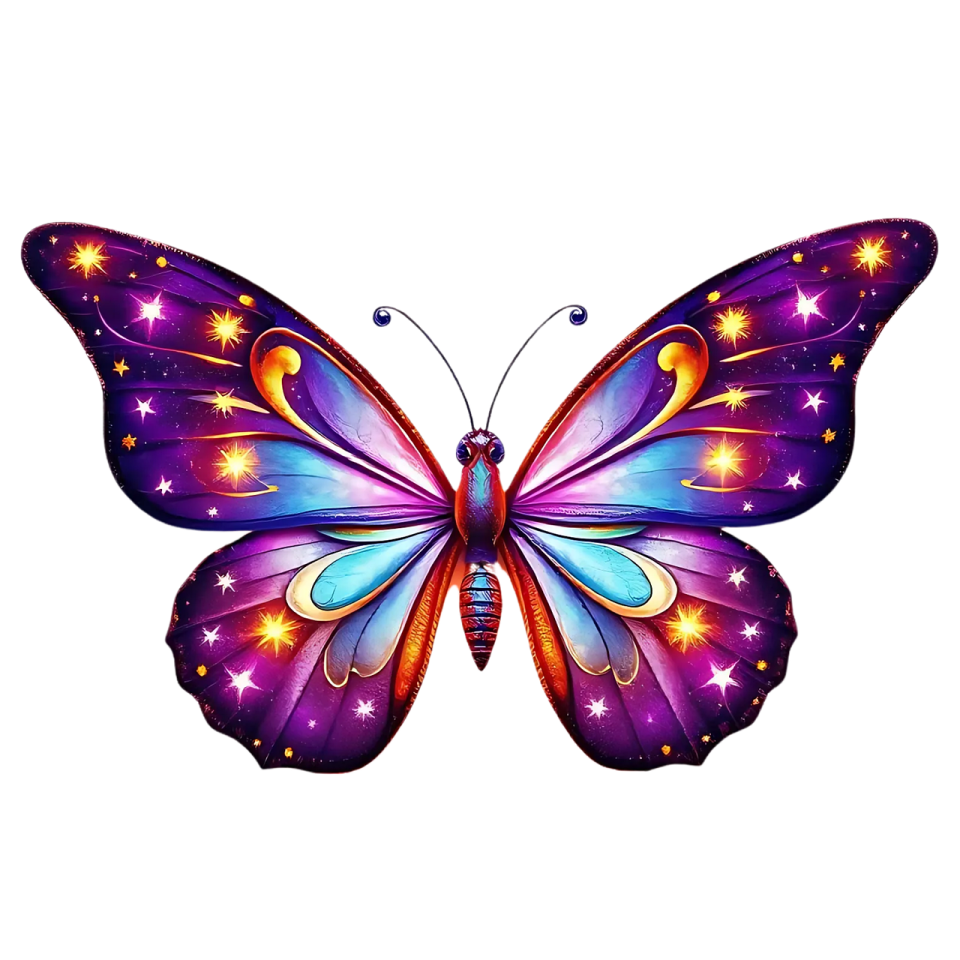 a purple butterfly with stars on it's wings
