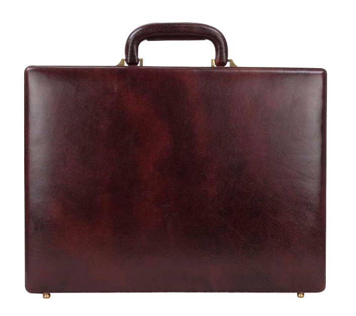 a brown briefcase on a white background