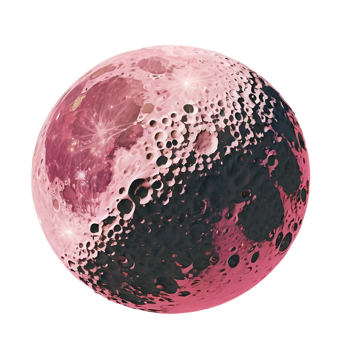 an image of a pink moon with black spots