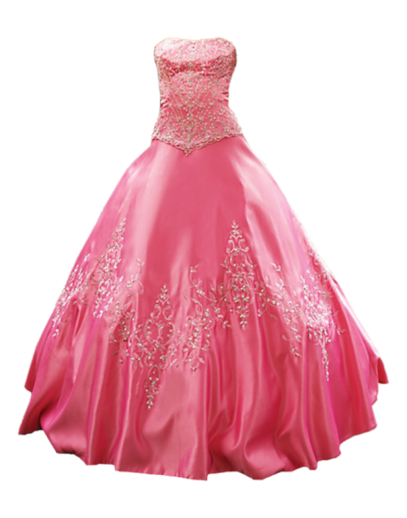 a pink ball gown on a white background