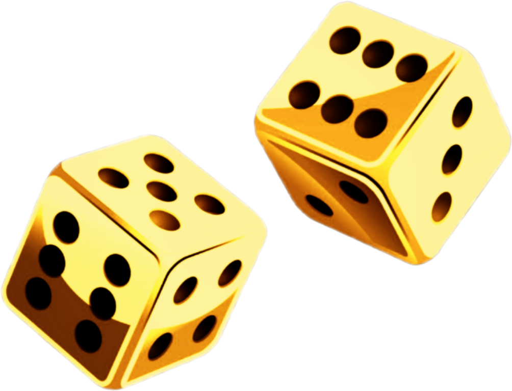 two gold dice on a white background