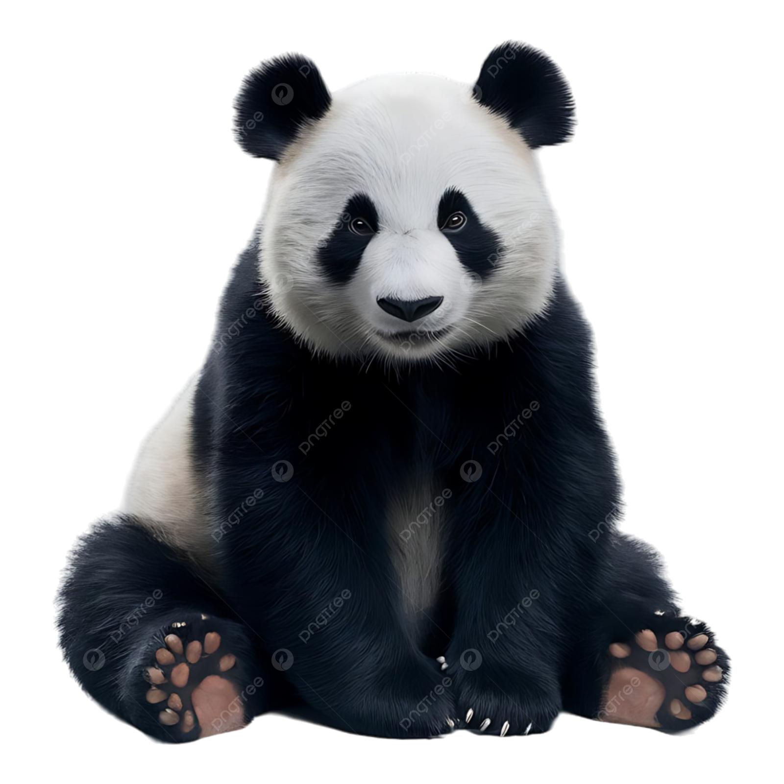 a panda bear sitting down on the ground