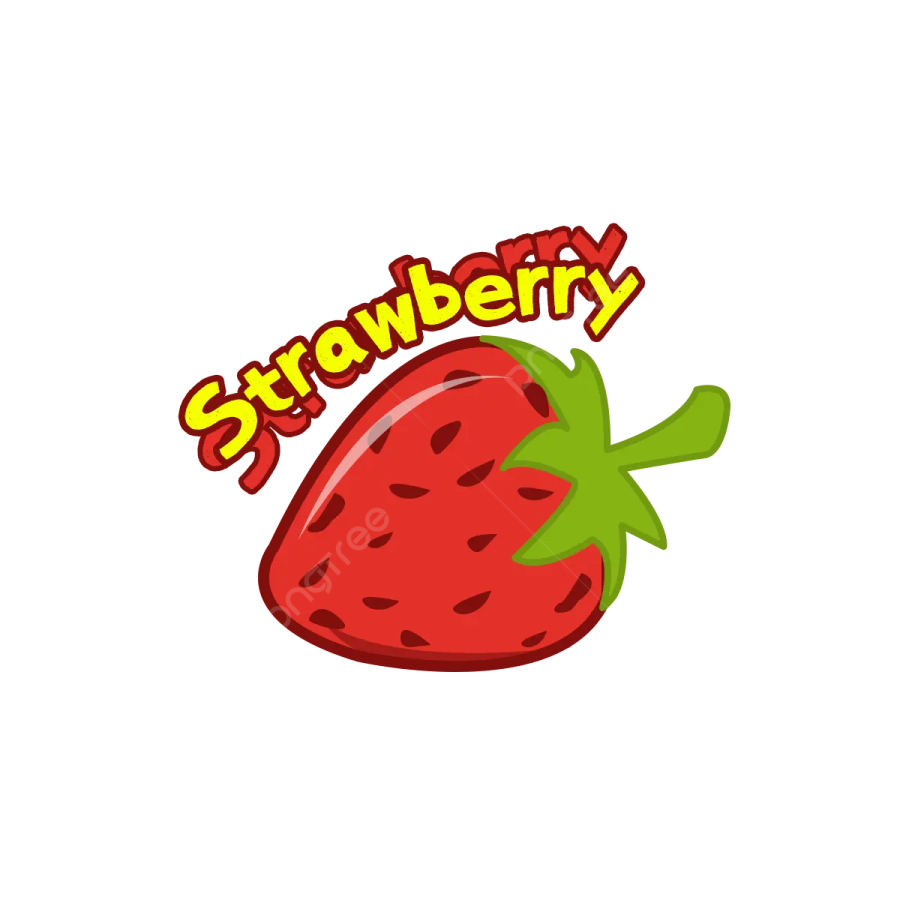 a strawberry with the word strawberry on it