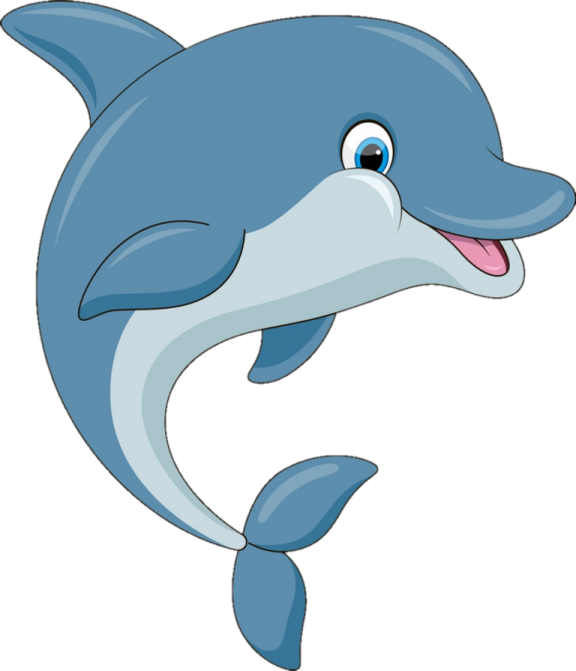 a cartoon dolphin with its mouth open