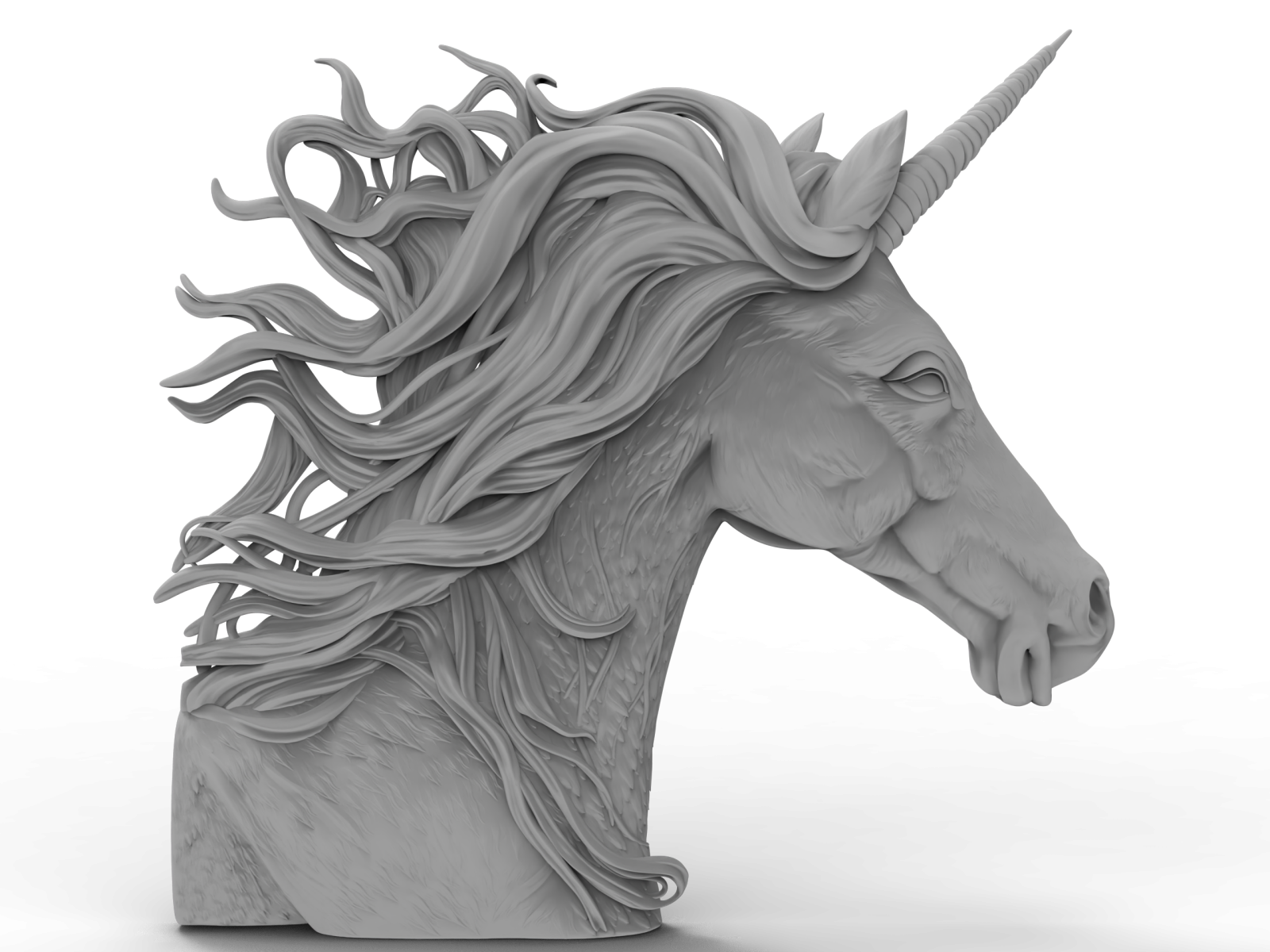 the head of a unicorn with long manes