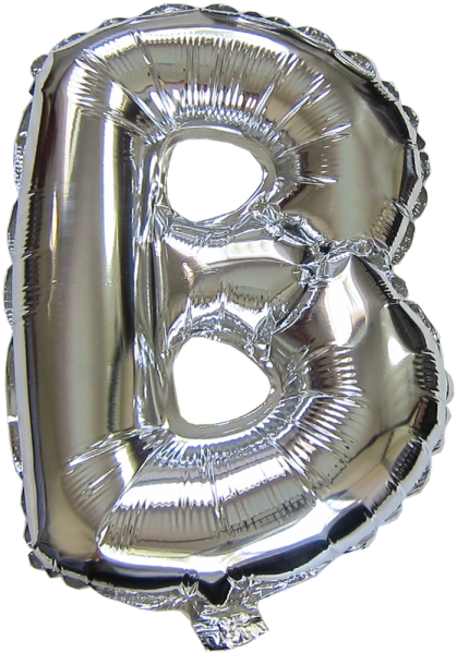 a silver foil balloon with the letter b on it