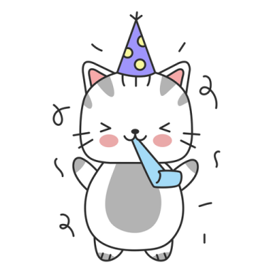 a cartoon cat wearing a party hat and drinking a drink