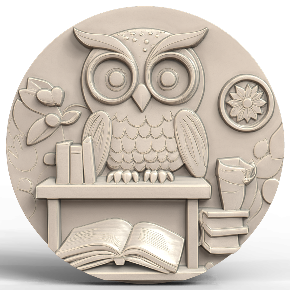 an owl is sitting on top of a desk