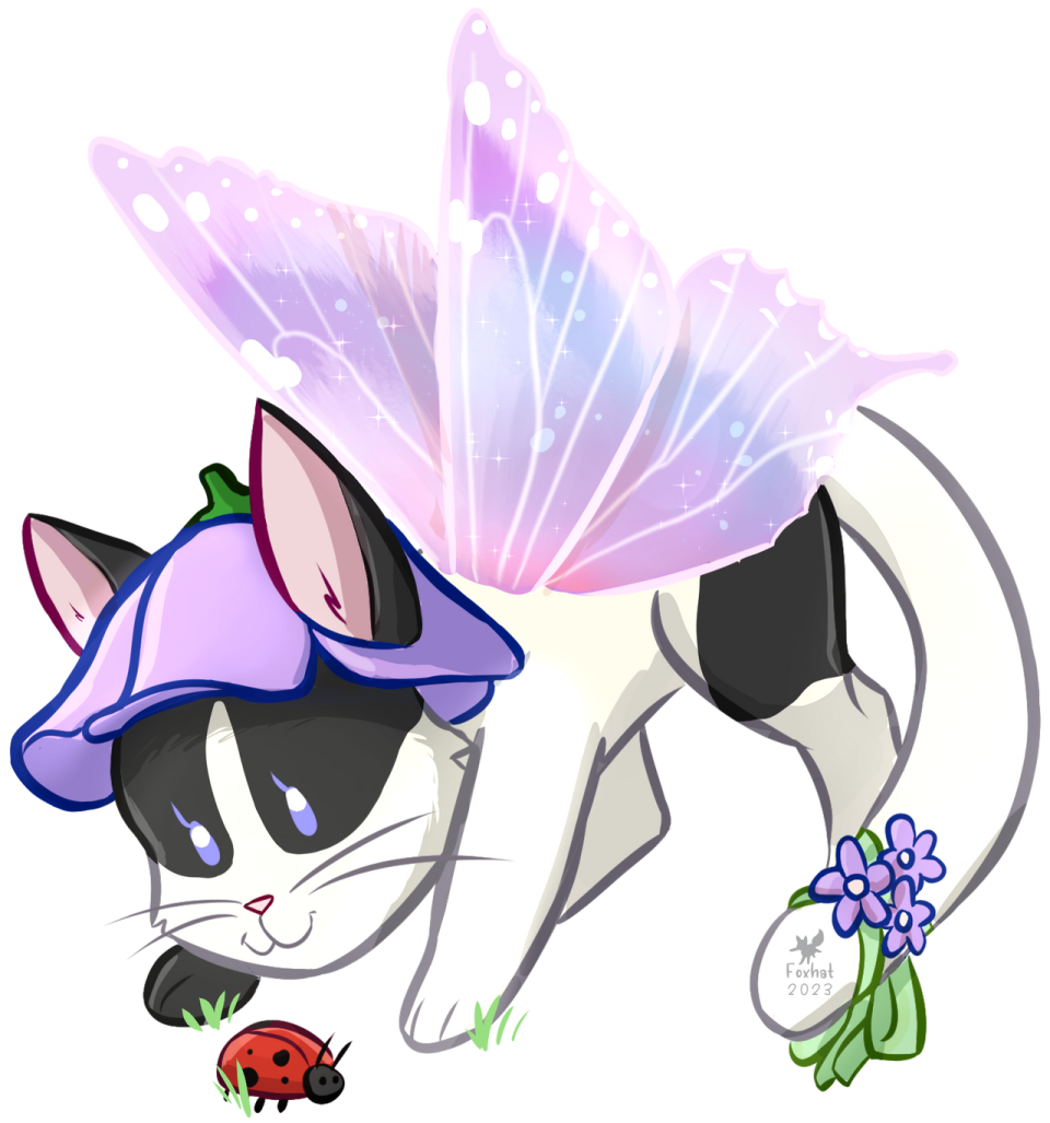 a drawing of a cat with a flower in its mouth