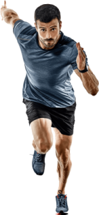 a man is running on a white background