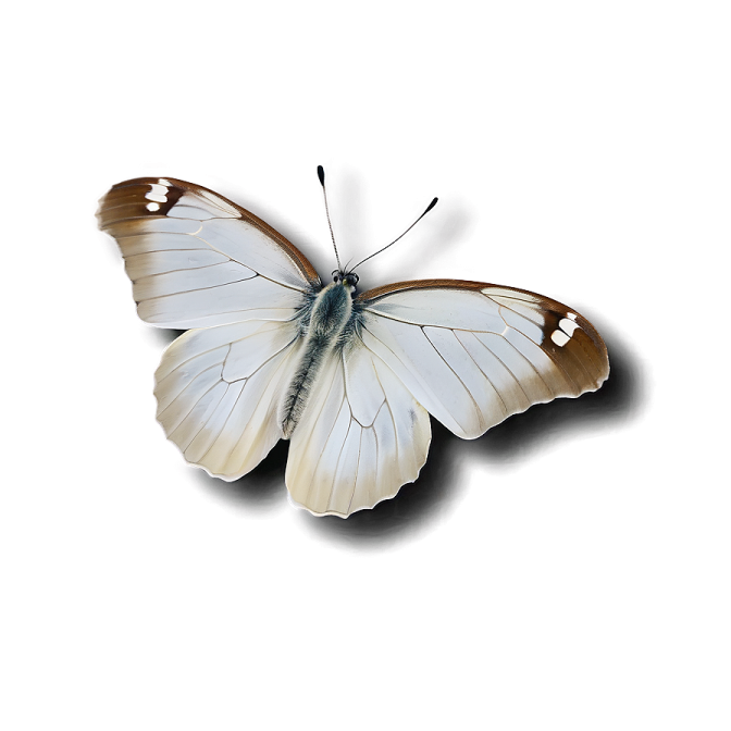 a white and brown butterfly sitting on top of a table