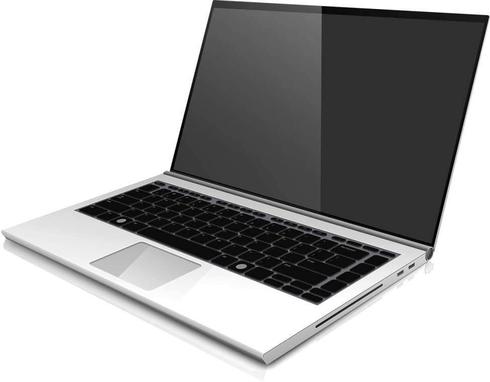 an open laptop computer on a white background