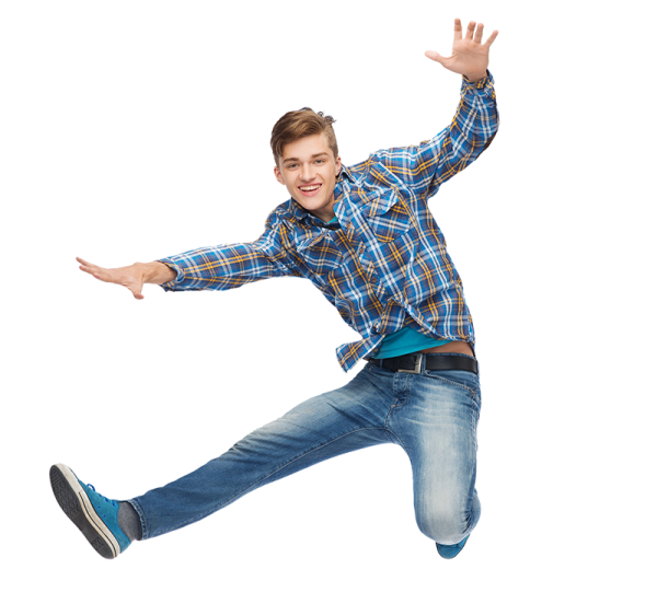 a young boy jumping in the air