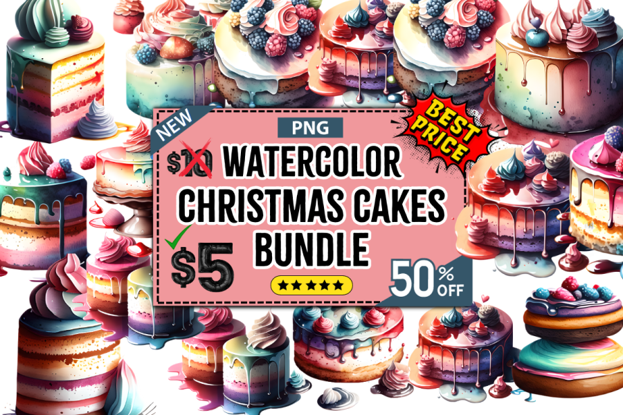 watercolor christmas cakes bundle