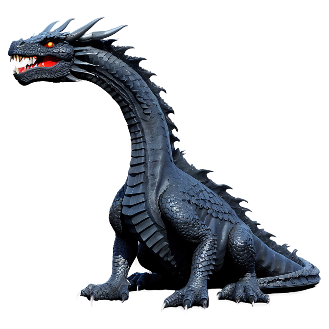 a black dragon statue sitting on a white surface