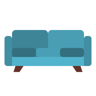 a blue couch on a white background
