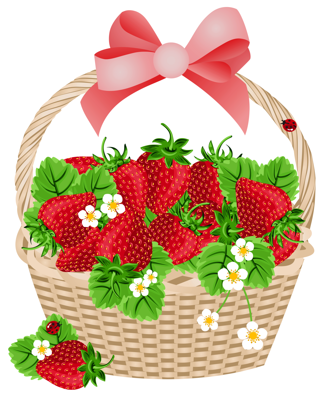 a basket of strawberries with a bow