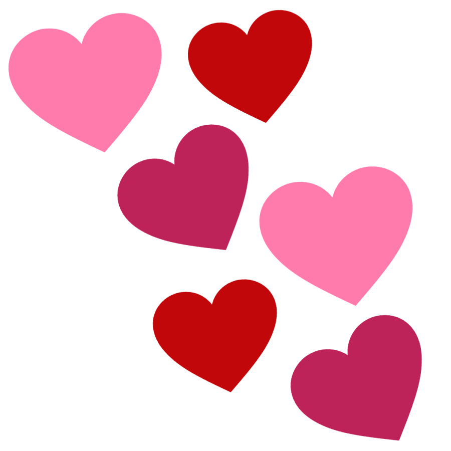a bunch of pink and red hearts on a white background