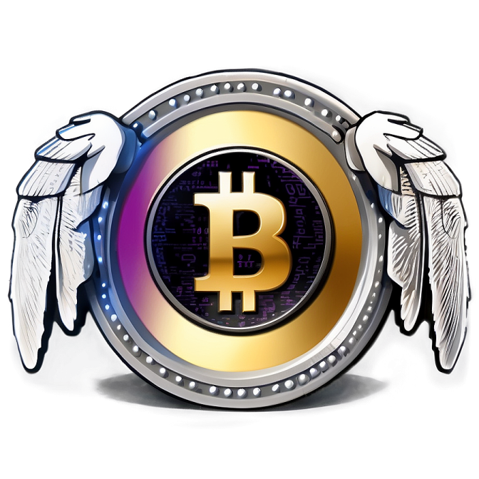 a bit coin with wings on it