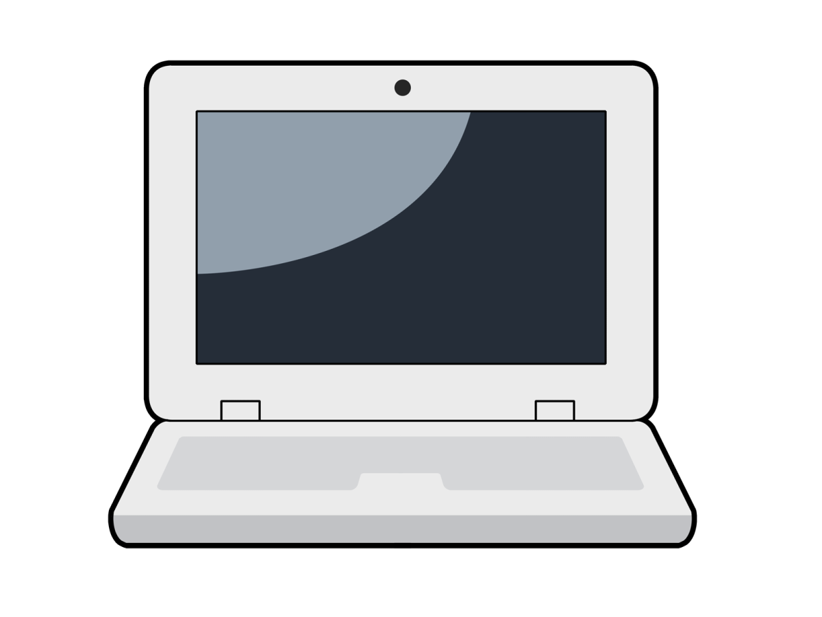 a laptop with a blank screen on it