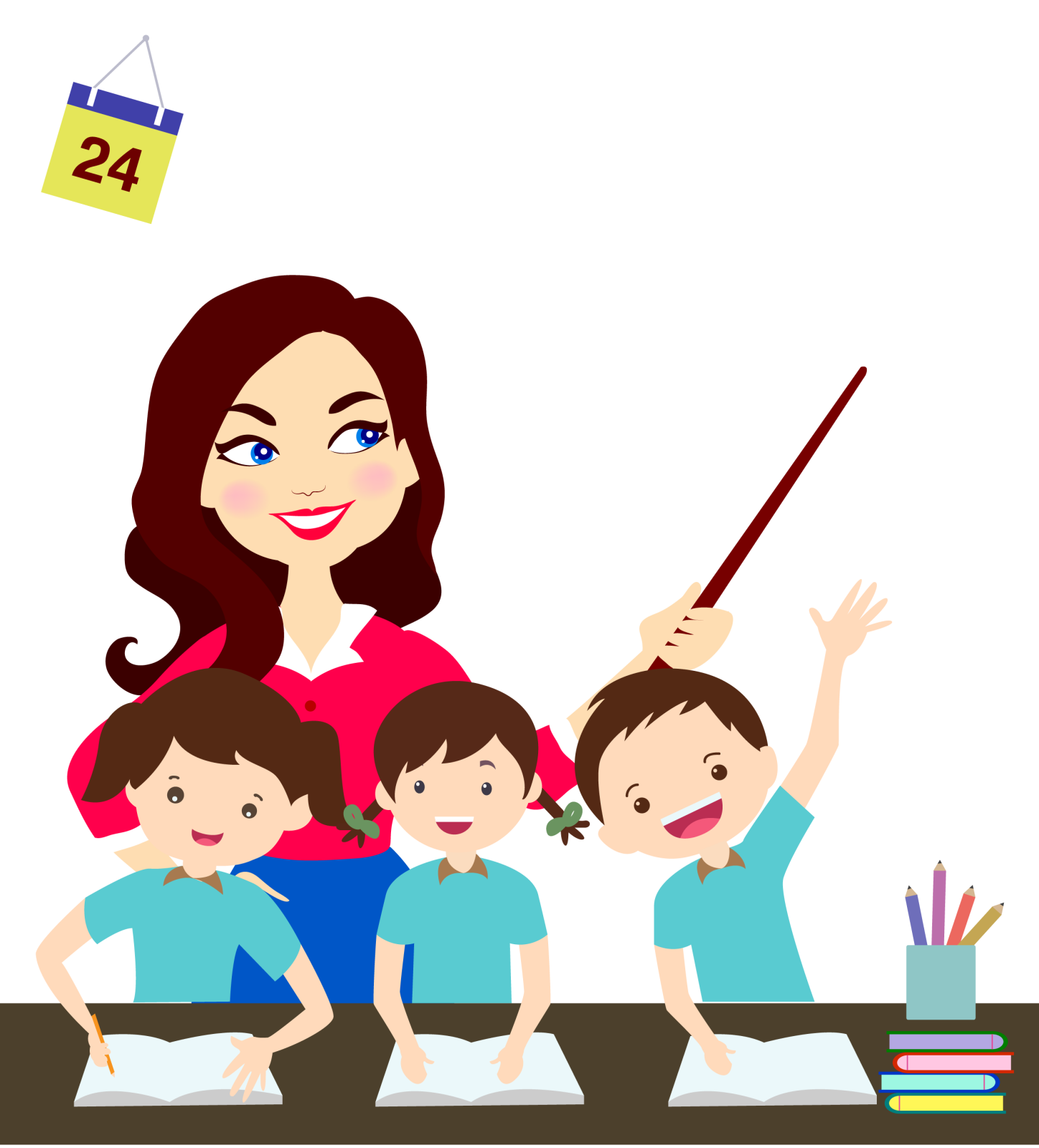 an illustration of a teacher teaching her students