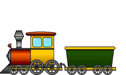 a cartoon train with a green and yellow engine