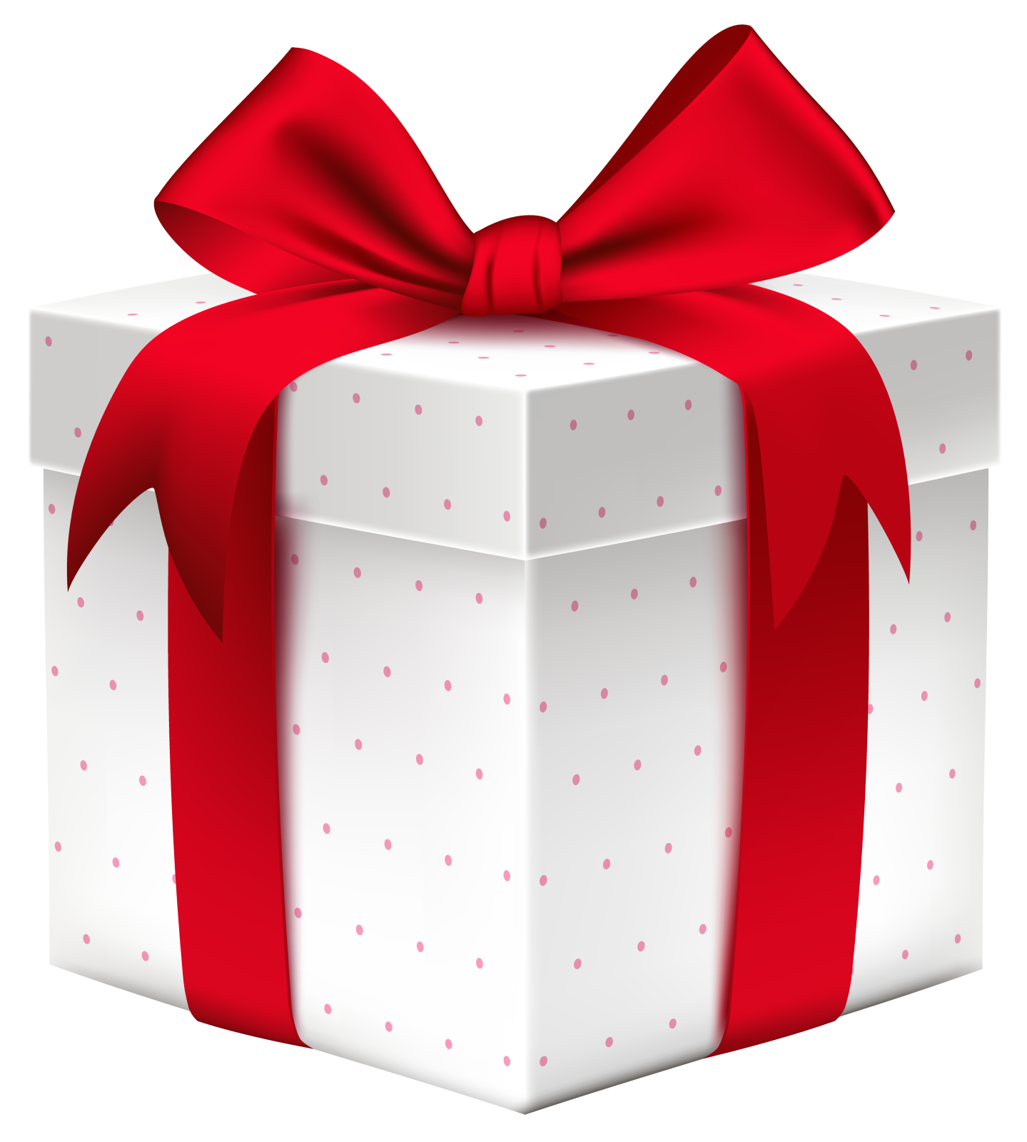 a white gift box with a red bow