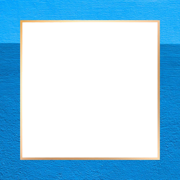 a white square frame on a blue wall