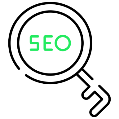a mag glass with the word seo on it