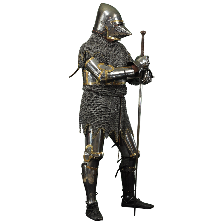a knight in full armor holding a sword