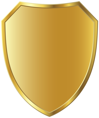 a gold shield with a white background