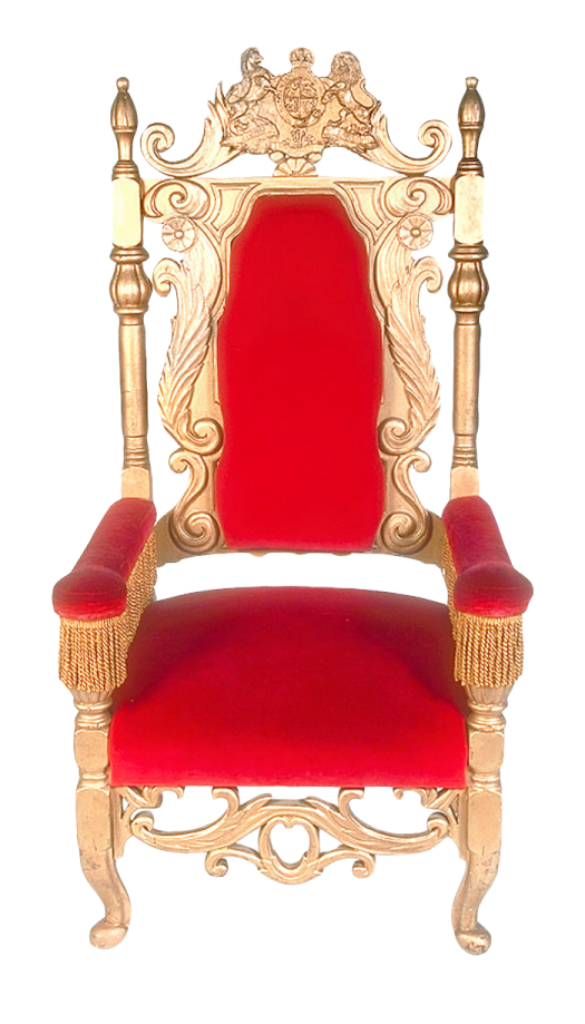 a red and gold throne with a crown on it