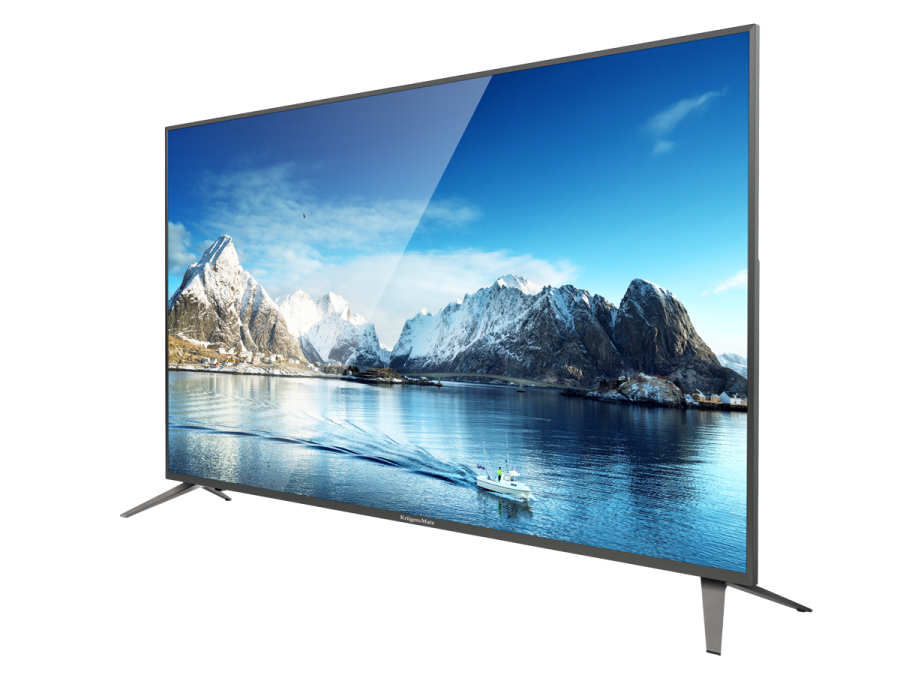 a tv on a white background with mountains in the background