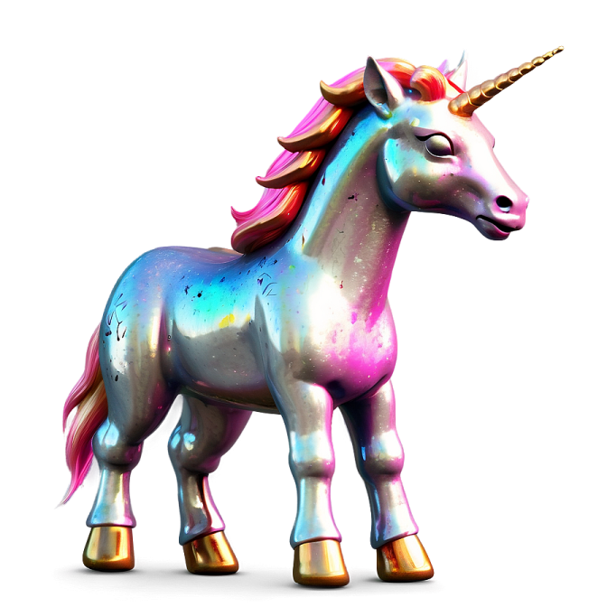 a unicorn standing on top of a white surface