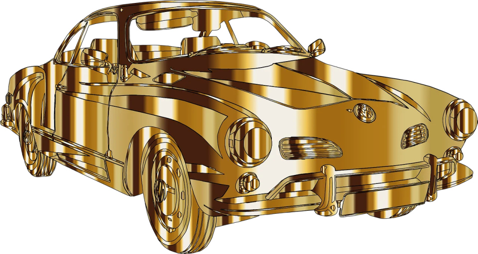 a drawing of a gold colored car