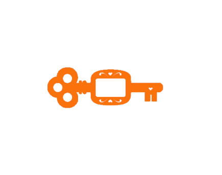 an orange and white logo for a video game