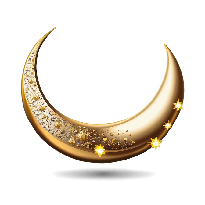 a crescent with gold stars on it