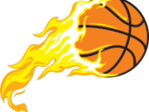 a basketball ball with flames on it