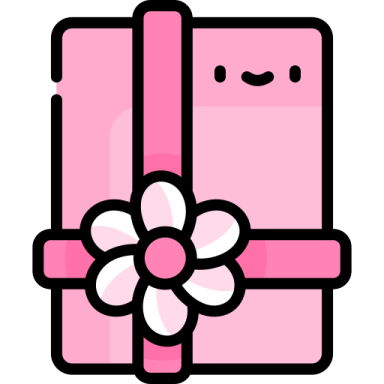 a pink gift box with a flower on top