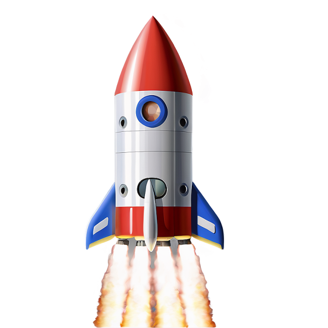 a red, white and blue rocket