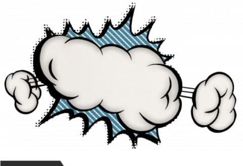 a white cloud with a blue and white stripe around it