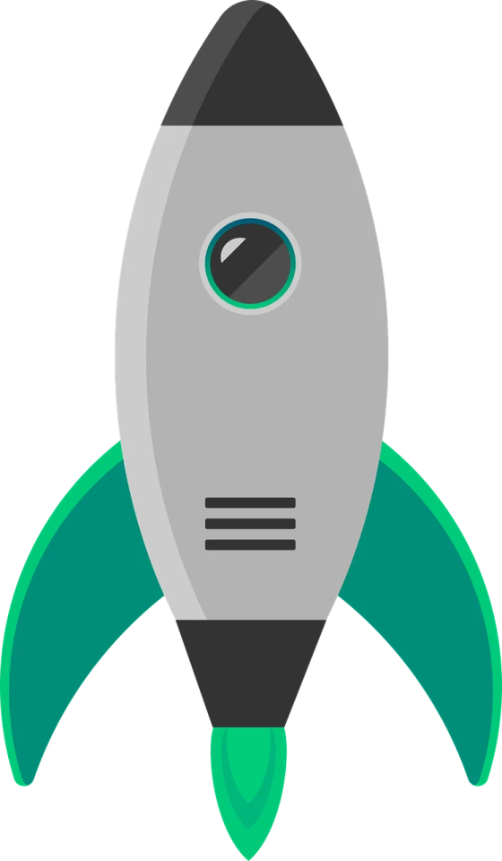 a gray and green rocket on a white background