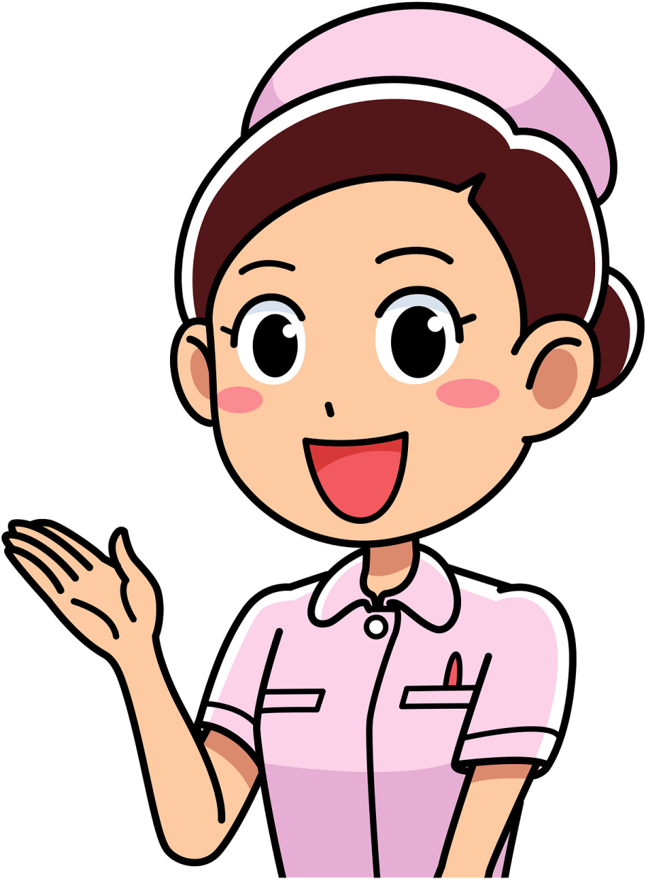 a female nurse with her hand up
