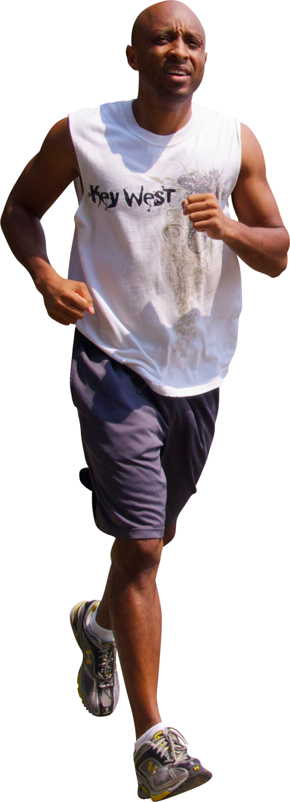a man in a white shirt is running