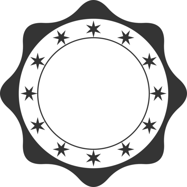a black and white circle with stars around it