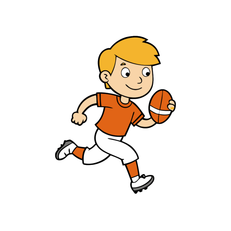 a boy running with a football ball