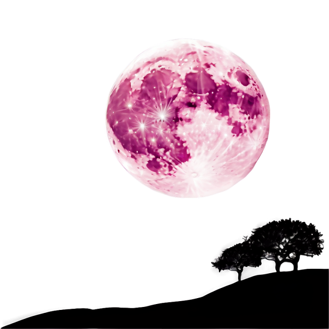 a tree and a pink moon in the sky
