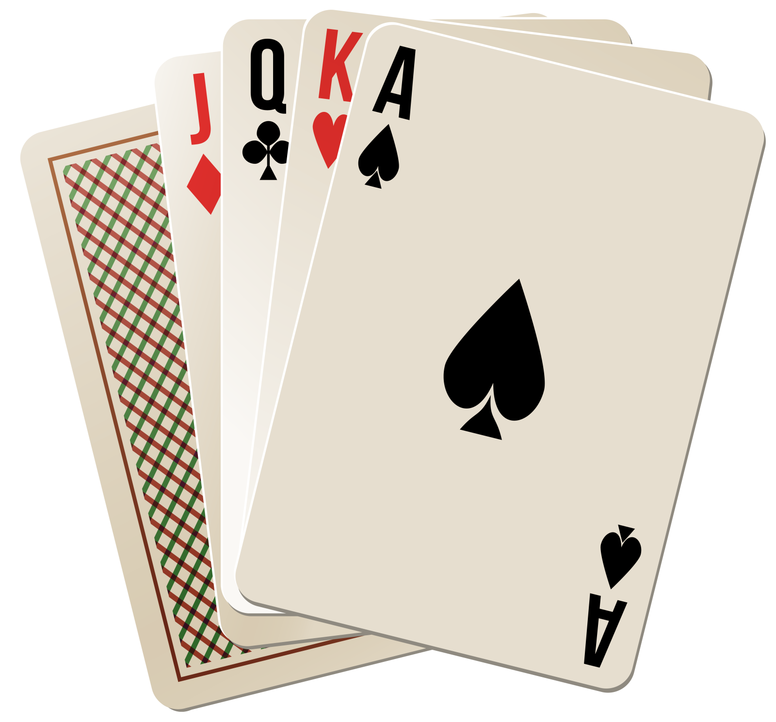 three playing cards on a white background
