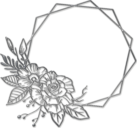 a circular frame with flowers and leaves on it